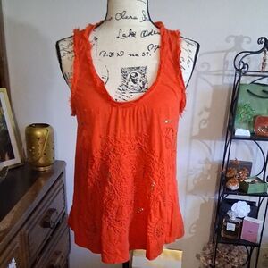 Anthropologie Meadow Rue Orange Embellished Sleeveless Top Size Large